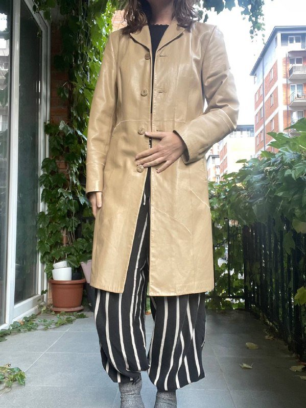 Винтажный кожаный плащ натуральная кожа размер S 2