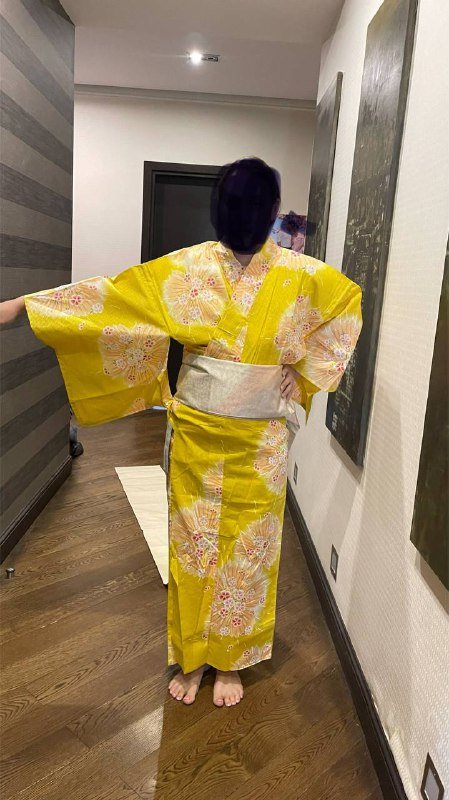 Японское кимоно - юката черное, желтое, фиолетовое 3