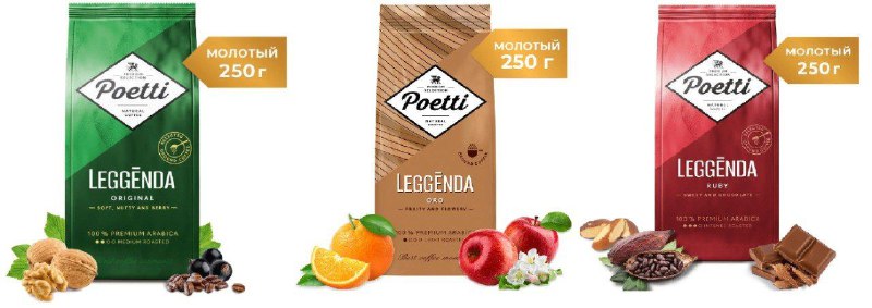 Кофе молотый Poetti три вкуса пачки 250 г 4