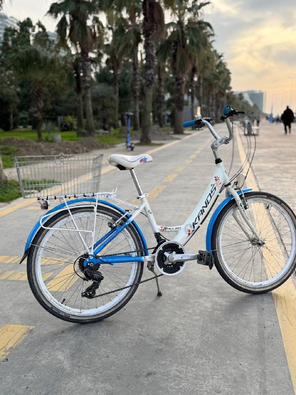 Велосипед KANDS бело-голубой с корзиной 4