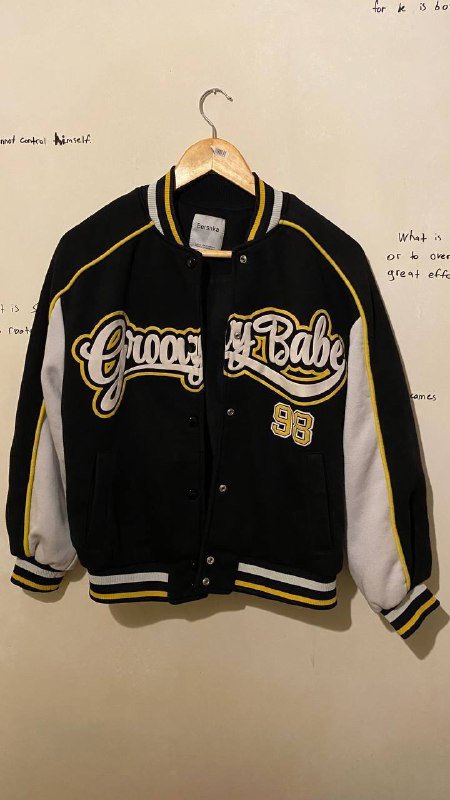 BERSHKA baseball varsity jacket black yellow white size XS