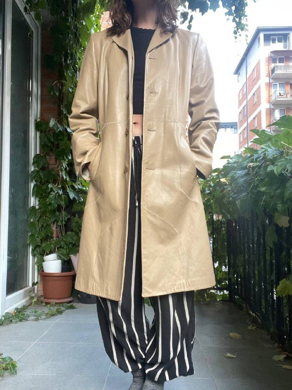 Винтажный кожаный плащ натуральная кожа размер S