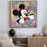 Интерьерные картины Happy Mickey, черно-белая, монстера, голубика, круглая 2