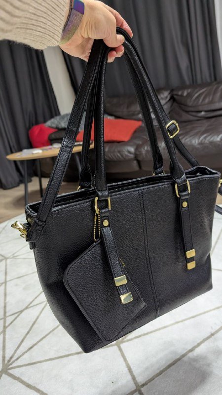 Черная сумка с подвесным кошельком, средняя черно-серая сумка 2