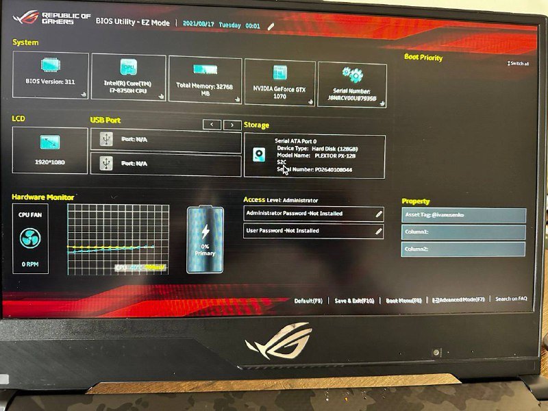 Ноутбук Asus ROG i7-8750H 32GB RAM GTX 1070 SSD 3