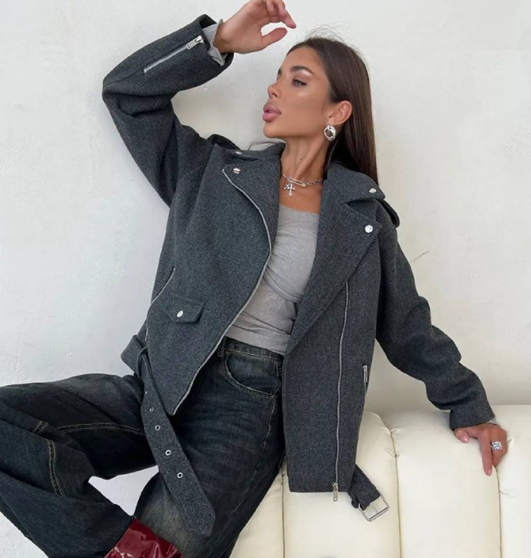 Утепленная косуха-пальто женская М 2