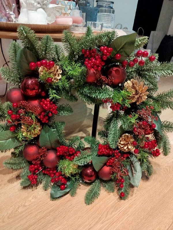 Рождественский венок большой с огоньками на батарейках