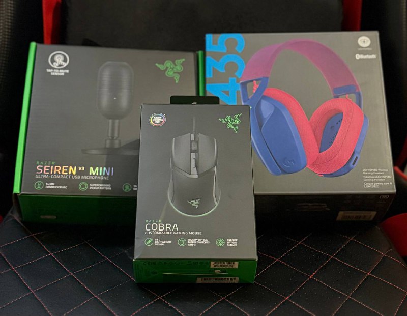 Клавиатура Bloody B140N, Микрофон Razer Seiren Mini, Наушники Logitech G435, Мышка Razer Cobra, Мышка Logitech G Pro X Superlight, Клавиатура EPOMAKER Brick 87