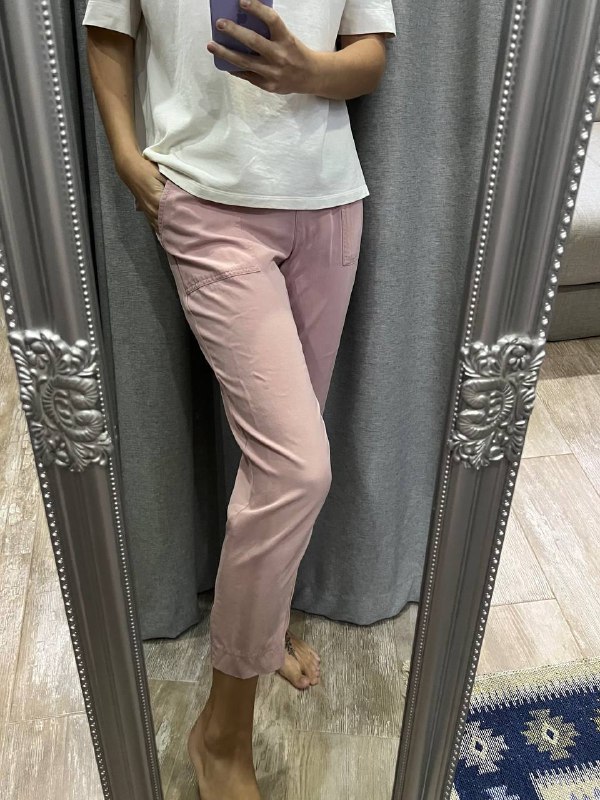 Брюки Zara, белый топ, юбка хлопок, розовые укороченные штаны 7