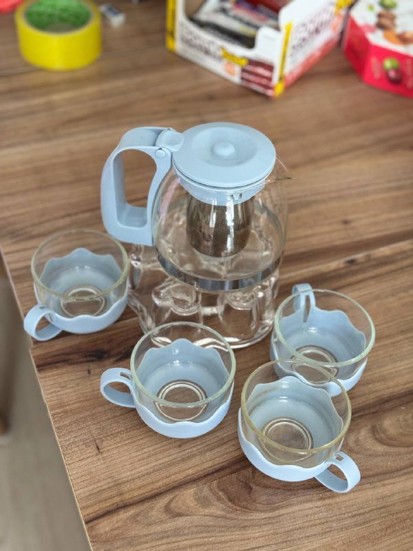 чайный набор, банки для кухни, скотч, лампа со штативом, маска для плавания 4