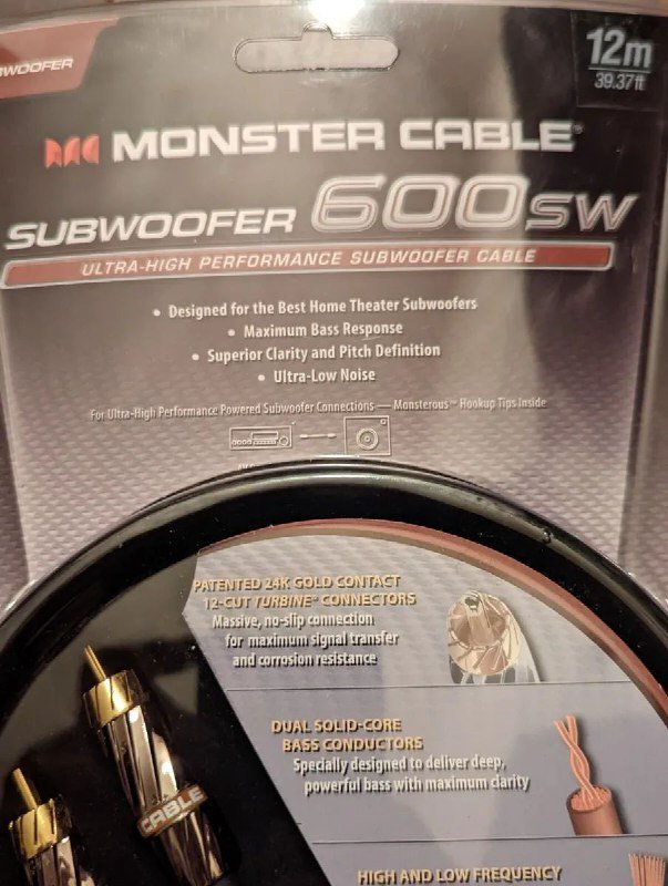 Monster Cable 600SW Subwoofer Audio Cable 12M