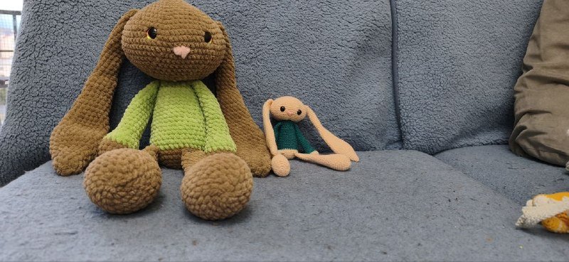 Вязаные игрушки зайчик, гусь, медведь, кот, овца