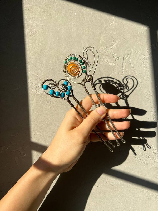 Заколки-шпильки для волос с камушками ручной работы