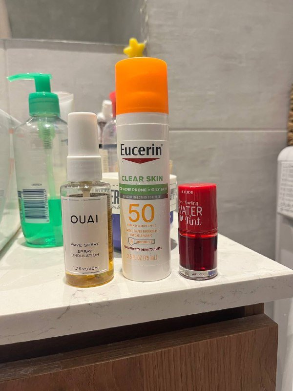 OUAI WAVE Spray, Eucerin SPF 50, Etude House Tint