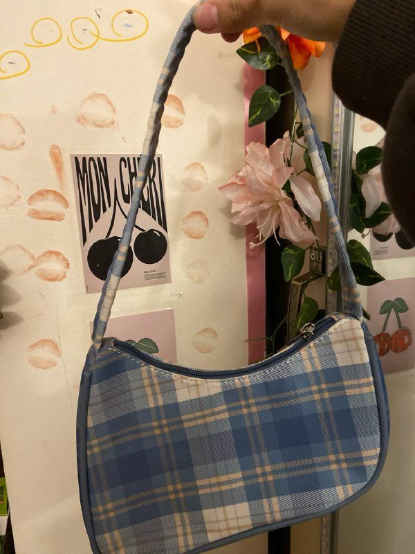 Пляжная сумка синяя в клетку