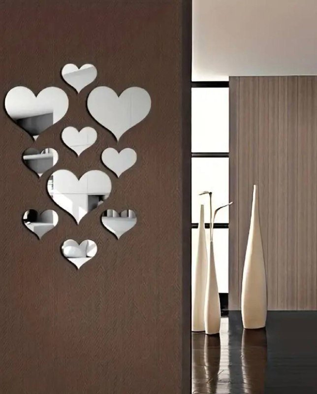 Набор 10 3D акриловых зеркальных наклеек в форме сердца 2