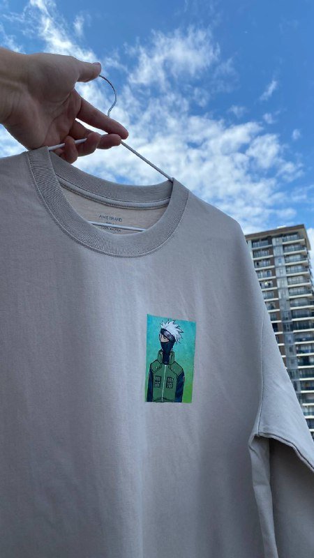 Оверсайз лонгслив светло-серого цвета с Какаши 2