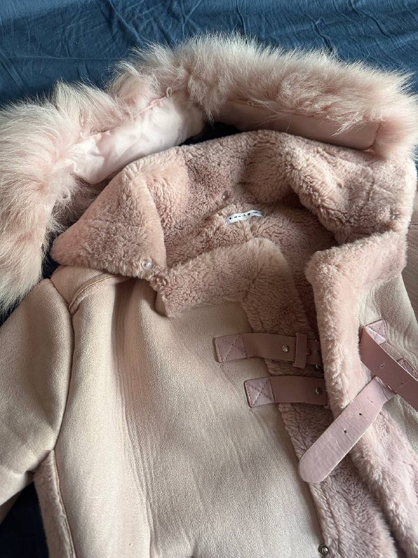 Искусственная дублёнка пудрово-розовая XS S 3