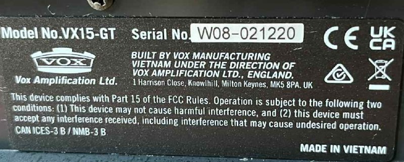 Усилитель для электрогитары Vox model VX15-GT 15 ват 4
