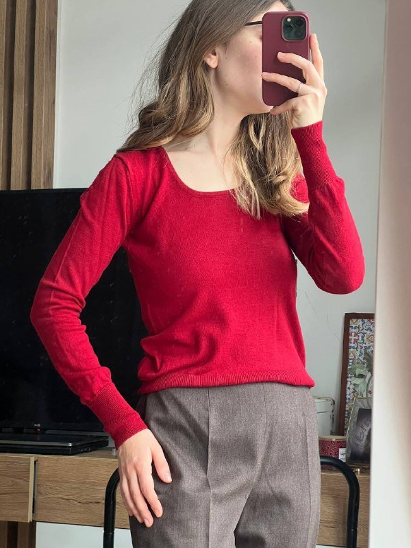 Красный джемпер из шелка и шерсти, размер S 4