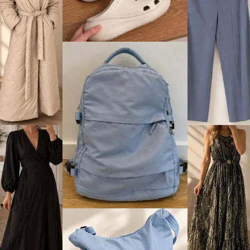 Рюкзак, брюки, Crocs, пуховик, платья, сумки