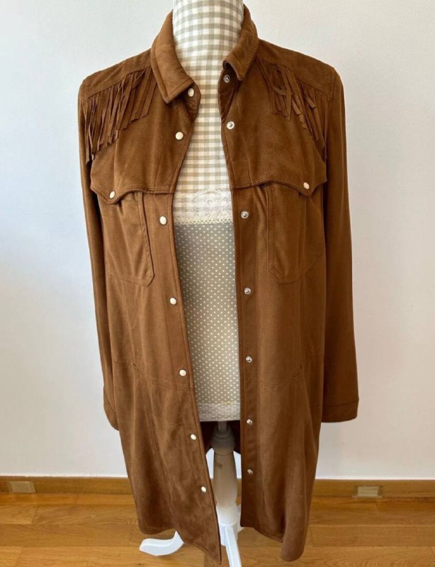 Платье-рубашка из искусственной замши с бахромой, Zara 4