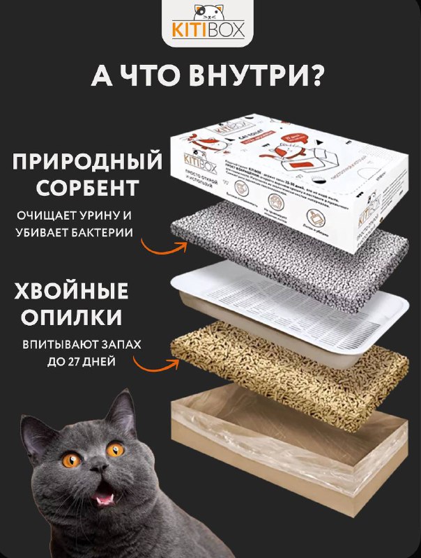 Одноразовый лоток Kittybox на 30 дней с наполнителем 2