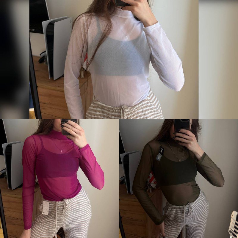 Женская водолазка сеточка белый, розовый, хаки