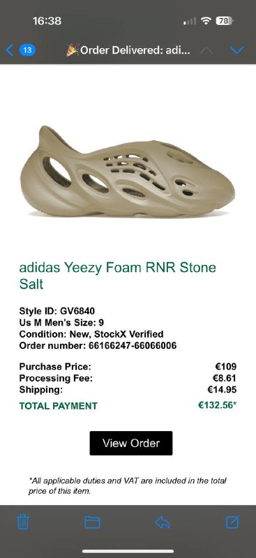 Adidas Yeezy Foam RNR Stone Salt shoes size 42 EU