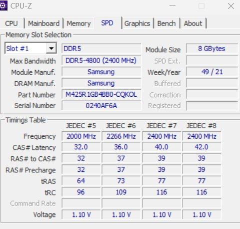 RAM DDR5 SODIM 8GB Samsung 4800 x2 2