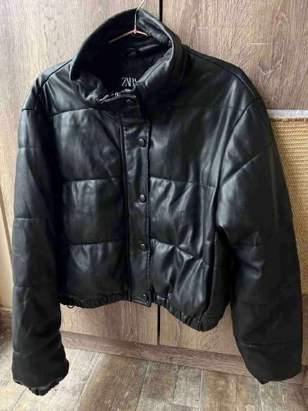 Кожаный пуховик Zara 1