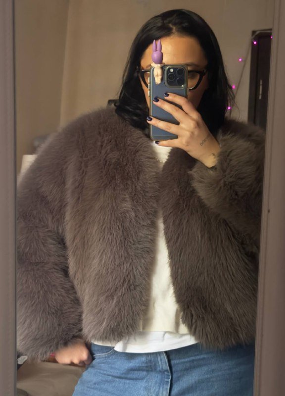 Серая шуба из искусственного меха, размер L-XL