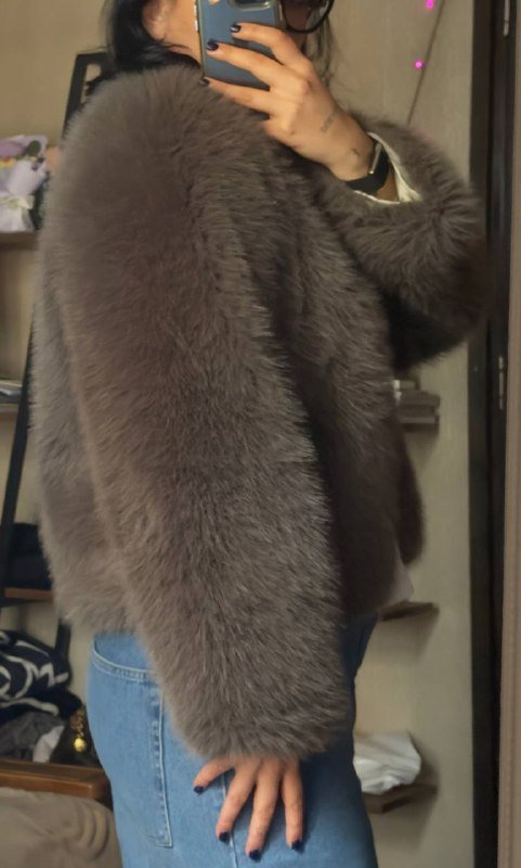 Серая шуба из искусственного меха L–XL 3
