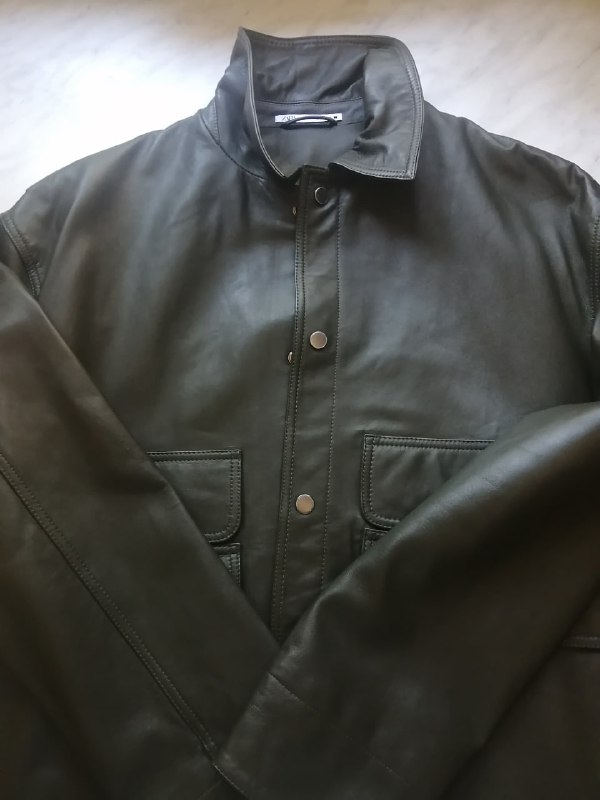 Unisex кожаная куртка ZARA темно-зеленая XL 3
