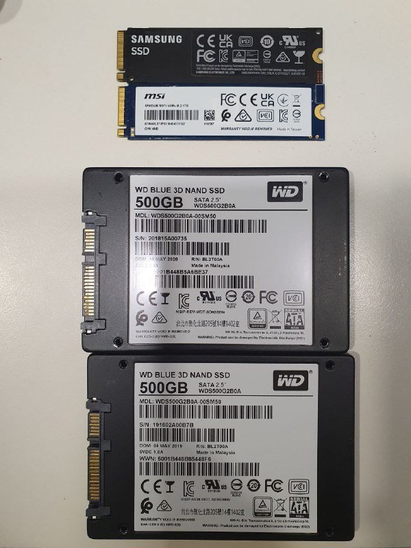 WD Blue 500GB, Samsung 980 500GB, MSI M371 1TB SSD