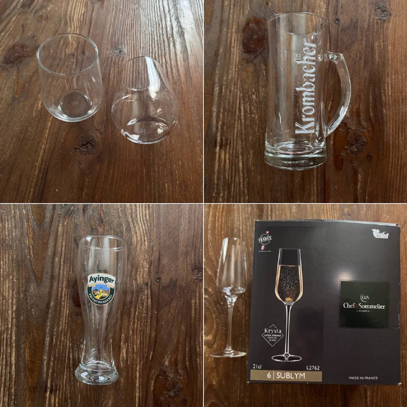 Стаканы стеклянные набор, Пивной стакан Krombacher, Пивной стакан Ainger, Набор бокалов для шампанского