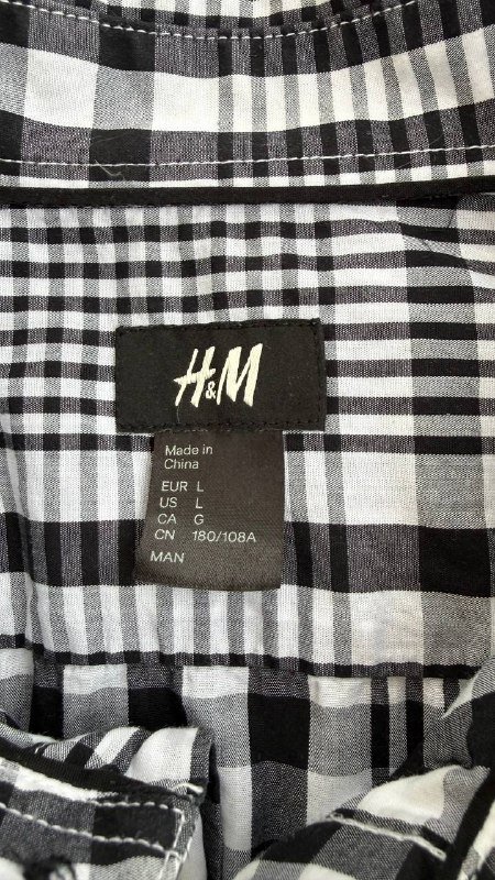 Рубашка мужская H&M L черно-белая клетка 4
