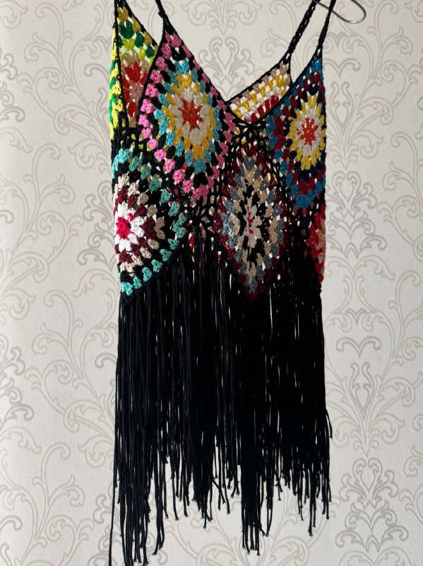Вязаный топ с бахромой, размер XS-S 2