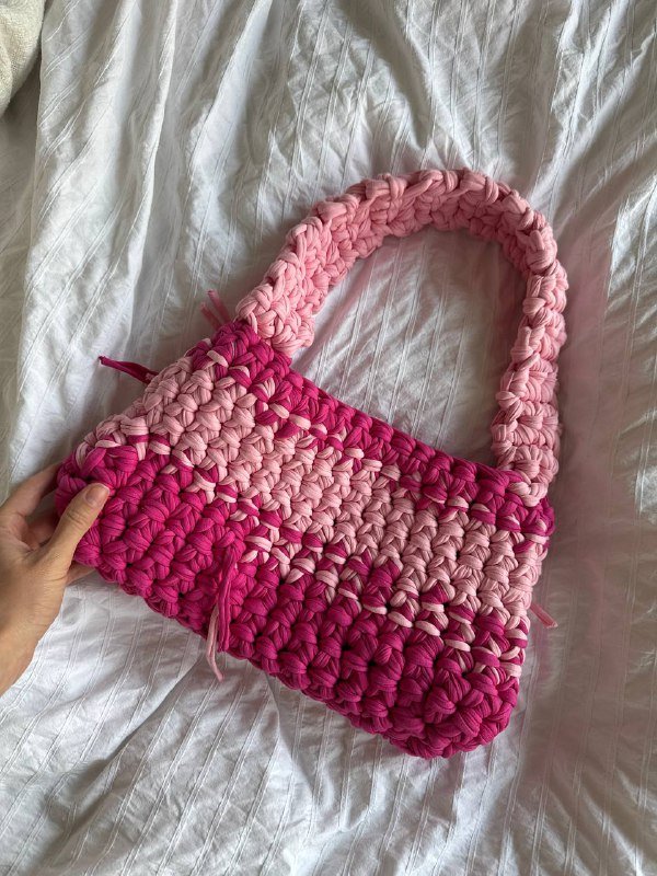 Розовая вязаная сумка, Вязаная сумка-сердце 5
