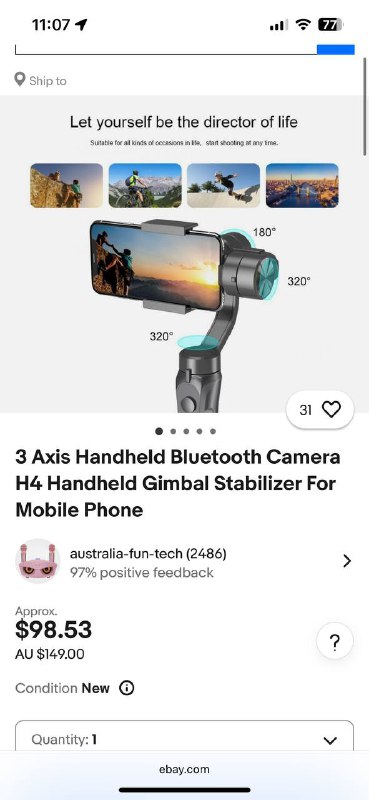 Стабилизатор 3 Axis Handheld Bluetooth Camera H4 2