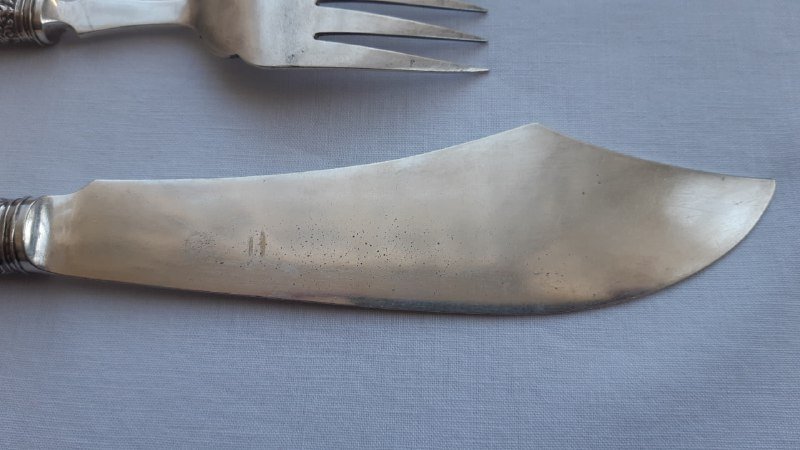 Нож и вилка посеребренные с гравировкой, антиквариат 3