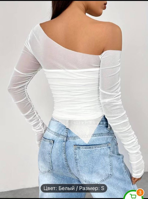 Белая женская прозрачная рубашка с длинным рукавом размер S 2