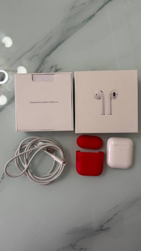 AirPods 2, кейс, зарядный провод, силиконовый чехол