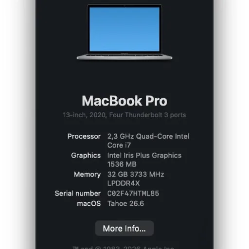 MacBook Pro 13 2020 32GB 512GB