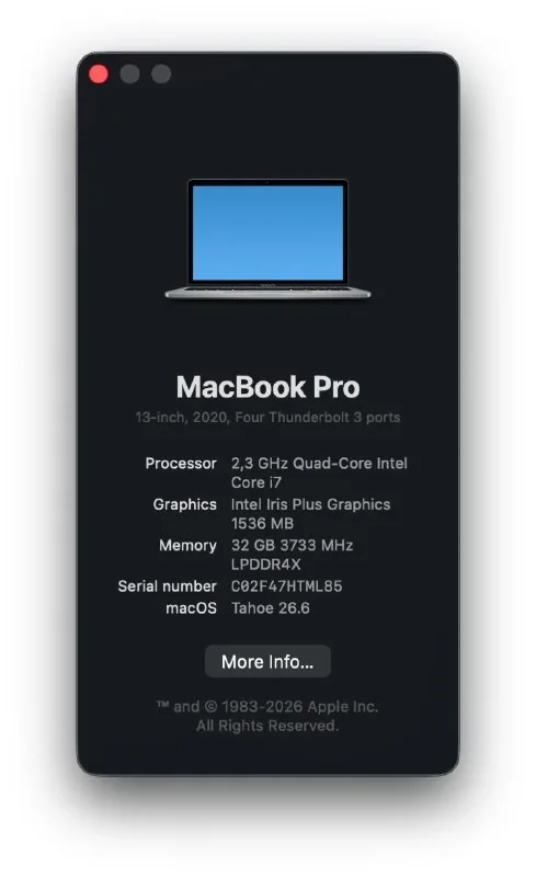 MacBook Pro 13 2020 32GB 512GB