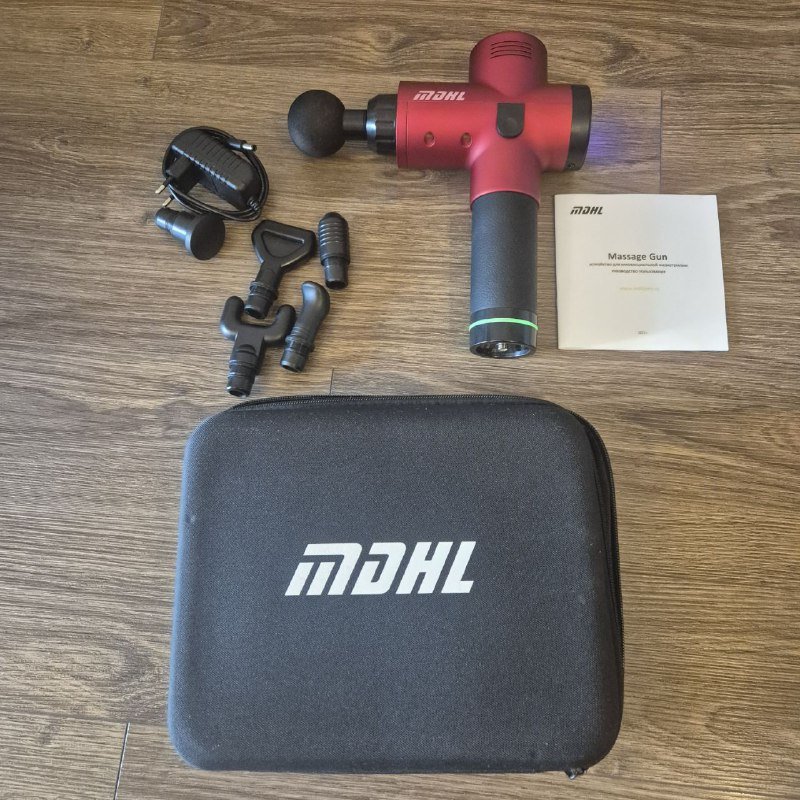 Перкуссионный массажер с насадками и чехлом