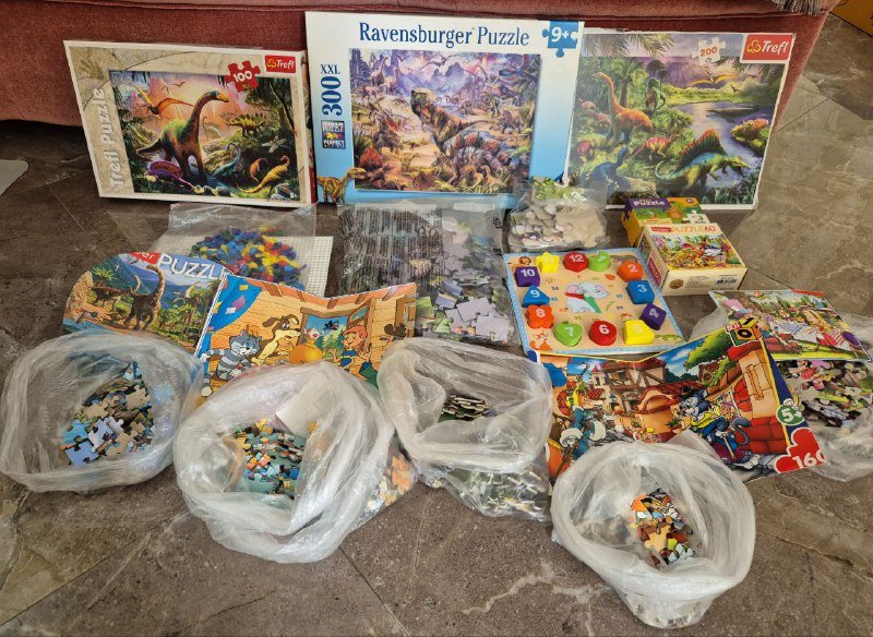 Детские пазлы, мозаика и деревянные часы набором 4