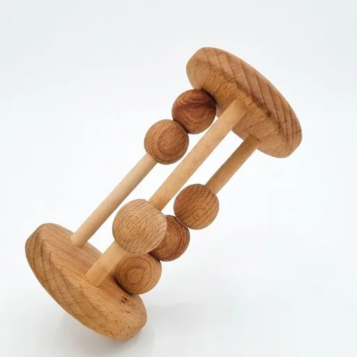 Деревянная игрушка-каталка барабанщик со счетами