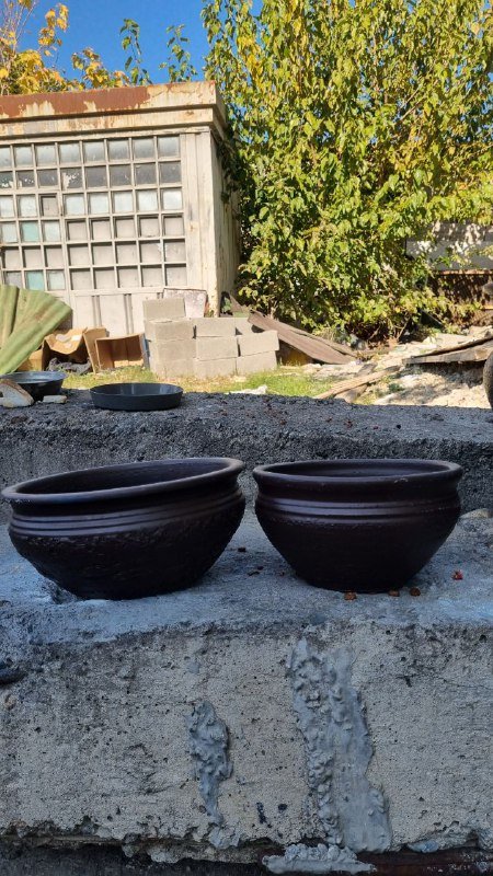 Кашпо коричневые и синие, низкие кашпо, ваза с волнистым краем 3