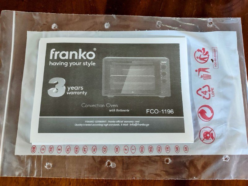 Духовка Franko 70 литров, комплект, доставка возможна 3